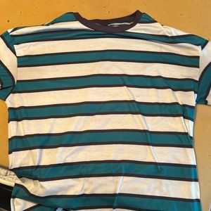 Medium, Over-sized, Green and White striped tee